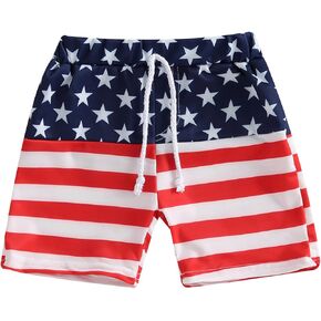 Dewadbow Kid Boy American Flag Swim Trunk Stars and Stripes Patchwork Swimsuit Batching Suit Drawstring Beach Swimming Shorts