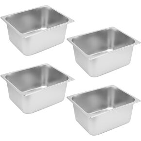 JAPCHET 4 Pack Stainless Steel Steam Pan 1/2 Size, Anti-Jam Steam Table Pan, Hotel Pans Half Size Restaurant Buffet Trays for Catering, 6 Inch Deep