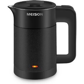 0.6L Small Electric Kettles Stainless Steel, Travel Mini Hot Water Boiler Heater, Double Wall Cool Touch Portable Teapot, Auto Shut-Off & Boil-Dry Protection, 120V/800W, 2 Year Warranty (Black)