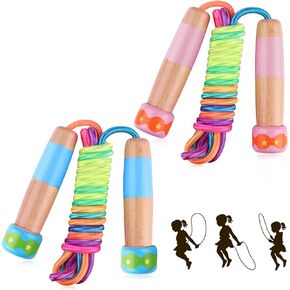 Jump Rope for Kids Adjustable, Lorvain Kid Jump Ropes for Girls Boys Skipping Rope for Kids with Wooden Handle Cotton Braided Outdoor Fun Activity for Exercise Fitness Children Students Preschooler