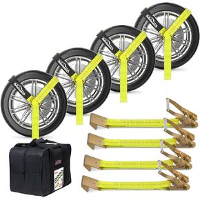Car Tie Down Straps for Trailers - 4 Pack Car Hauler Straps, 2" X 120" Trailer Straps, 10,000lb Break Strength Tire Straps for A Car Trailer,Truck,Utv Tie Down Straps Over The Wheel Straps,Car Straps