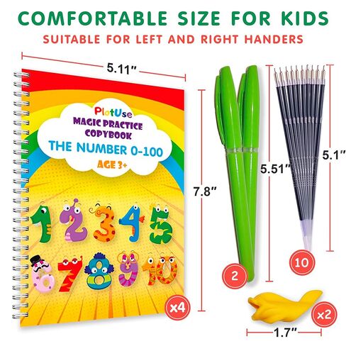 Magic Practice Copybook Reusable Writing Practice Book - Magical Handwriting Workbooks Magic Copy Book - Grooves Template Design for Kids Age 3-8 Magic Pens 4 Books 7.8x5.11inch in Kuwait