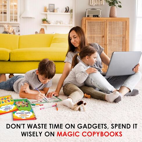 Magic Practice Copybook Reusable Writing Practice Book - Magical Handwriting Workbooks Magic Copy Book - Grooves Template Design for Kids Age 3-8 Magic Pens 4 Books 7.8x5.11inch in Kuwait