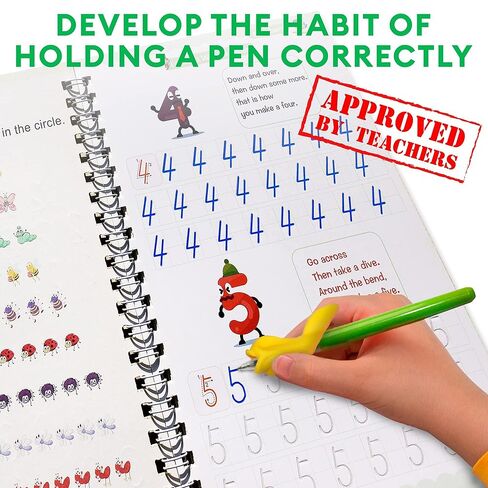 Magic Practice Copybook Reusable Writing Practice Book - Magical Handwriting Workbooks Magic Copy Book - Grooves Template Design for Kids Age 3-8 Magic Pens 4 Books 7.8x5.11inch in Kuwait