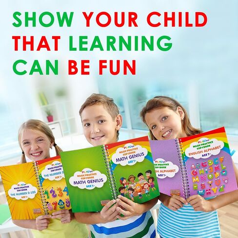 Magic Practice Copybook Reusable Writing Practice Book - Magical Handwriting Workbooks Magic Copy Book - Grooves Template Design for Kids Age 3-8 Magic Pens 4 Books 7.8x5.11inch in Kuwait