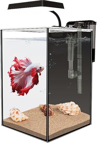 iPriro Glass Betta Aquarium Starter Kits 1.5 جالون خزان أسماك صغير، خزان أسماك بيتا مع ضوء LED، فلتر طاقة، أسود. زجاج 4 ملم in Kuwait