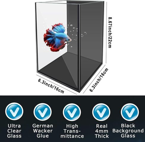 iPriro Glass Betta Aquarium Starter Kits 1.5 جالون خزان أسماك صغير، خزان أسماك بيتا مع ضوء LED، فلتر طاقة، أسود. زجاج 4 ملم in Kuwait
