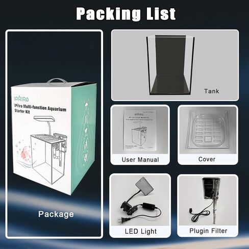 iPriro Glass Betta Aquarium Starter Kits 1.5 جالون خزان أسماك صغير، خزان أسماك بيتا مع ضوء LED، فلتر طاقة، أسود. زجاج 4 ملم in Kuwait