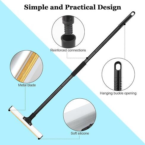 Adjustable Handle Pet Hair Remover Long Handle Carpet Rake Reusable Pet Hair Removal Broom Cleaner Tool Wet Dry 2 in 1 Design Suitable for Carpets Car Mats and Smooth Floors Tiles Glass in Kuwait