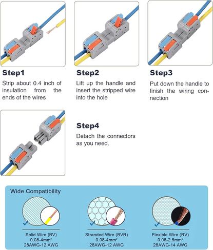 12 PCS Pluggable Wire Connectors for AWG 24-12, Hand Protecting 2 Conductor Push-in Lever Wire Connectors, Reusable Electrical Connectors, Wire Splice Connectors for Automotive and Electric Wiring in Kuwait