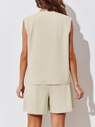 Cicy Bell Womens Summer Blazer Vest 2 Piece Sets V Neck Sleeveless Button Down Waistcoat and High Waisted Work Suit Short Set in Saudi Arabia