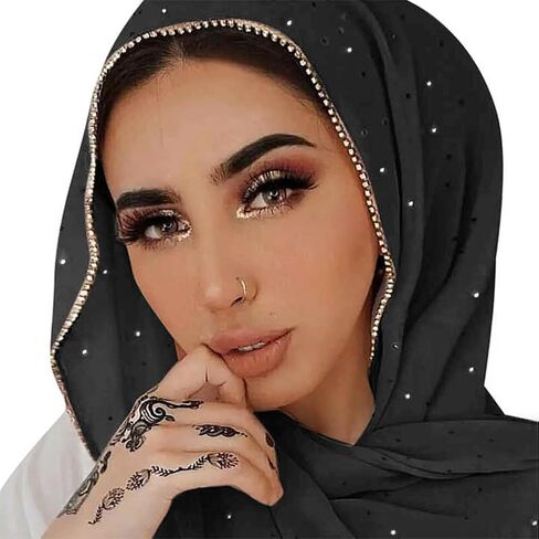 Piwag الحجاب وشاح للنساء لينة الشيفون حجر الراين وشاح طويل شال موضة مسلم الحجاب رئيس التفاف الأوشحة in Kuwait