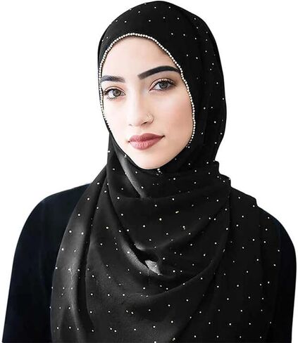 Piwag الحجاب وشاح للنساء لينة الشيفون حجر الراين وشاح طويل شال موضة مسلم الحجاب رئيس التفاف الأوشحة in Kuwait