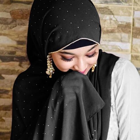 Piwag الحجاب وشاح للنساء لينة الشيفون حجر الراين وشاح طويل شال موضة مسلم الحجاب رئيس التفاف الأوشحة in Kuwait