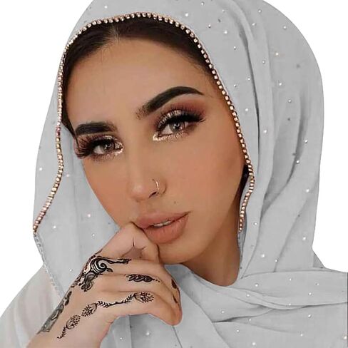 Piwag الحجاب وشاح للنساء لينة الشيفون حجر الراين وشاح طويل شال موضة مسلم الحجاب رئيس التفاف الأوشحة in Kuwait