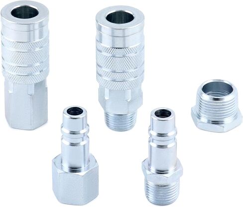 QWORK High-Flow G-Style 5-Piece Coupler and Plug Kit with Air Hose Reducer Bushing Set - 1/2" NPT, 99 SCFM, 300 PSI - Ideal for Pneumatic Applications in Automotive and Industrial Settings in Saudi Arabia