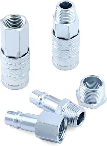 QWORK High-Flow G-Style 5-Piece Coupler and Plug Kit with Air Hose Reducer Bushing Set - 1/2" NPT, 99 SCFM, 300 PSI - Ideal for Pneumatic Applications in Automotive and Industrial Settings in Saudi Arabia