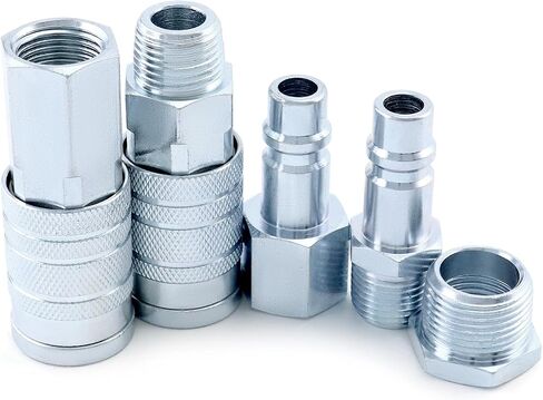 QWORK High-Flow G-Style 5-Piece Coupler and Plug Kit with Air Hose Reducer Bushing Set - 1/2" NPT, 99 SCFM, 300 PSI - Ideal for Pneumatic Applications in Automotive and Industrial Settings in Saudi Arabia