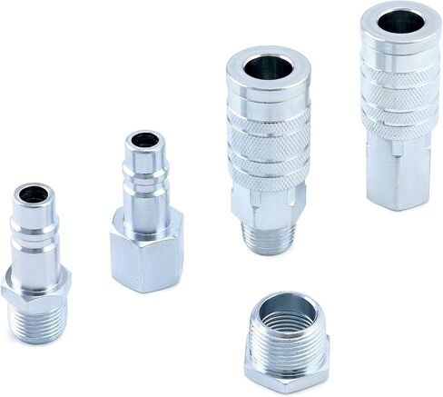 QWORK High-Flow G-Style 5-Piece Coupler and Plug Kit with Air Hose Reducer Bushing Set - 1/2" NPT, 99 SCFM, 300 PSI - Ideal for Pneumatic Applications in Automotive and Industrial Settings in Saudi Arabia