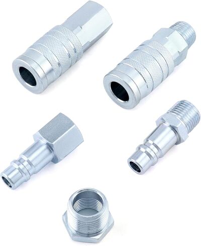 QWORK High-Flow G-Style 5-Piece Coupler and Plug Kit with Air Hose Reducer Bushing Set - 1/2" NPT, 99 SCFM, 300 PSI - Ideal for Pneumatic Applications in Automotive and Industrial Settings in Saudi Arabia