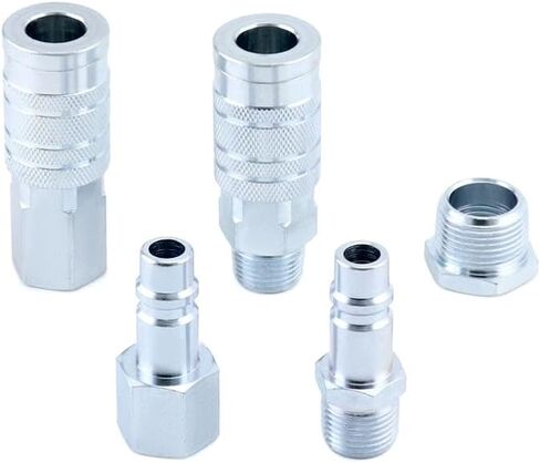 QWORK High-Flow G-Style 5-Piece Coupler and Plug Kit with Air Hose Reducer Bushing Set - 1/2" NPT, 99 SCFM, 300 PSI - Ideal for Pneumatic Applications in Automotive and Industrial Settings in Saudi Arabia