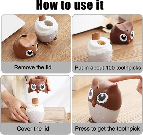 Pop-Up Toothpick Holder Automatic Toothpick Dispenser Cute Owl Design Toothpick Holder Funny for Table, Restaurant, Kitchen and Party (Dark Brown) in Saudi Arabia