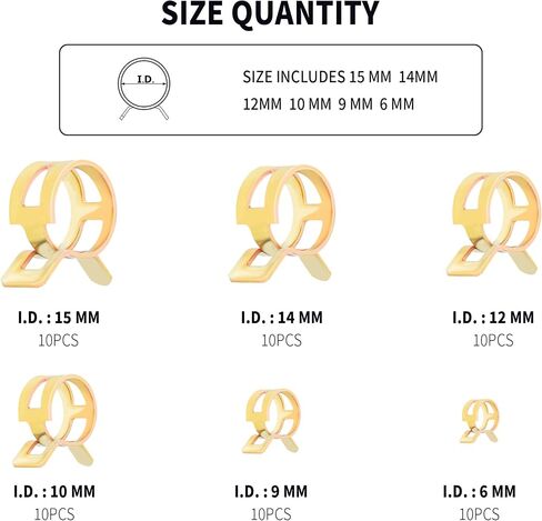 Spring Hose Clamp Assortment Kit,6 Size Spring Clamps for Fastening Vacuum Line,Silicone Tubing,Hose Pipe & Fuel Line Clamp,Universal Small Hose Clamps For Car Truck SUV(60PCS) in Saudi Arabia