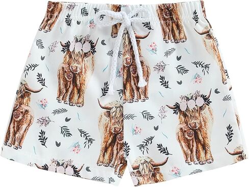 Licupiee شورت غربي للأطفال الصغار من Licupiee، ملابس شاطئ صيفية مطبوعة على شكل بقرة، ملابس سباحة على الشاطئ، شورتات سباحة (بقرة، 2-3 سنوات) in Kuwait