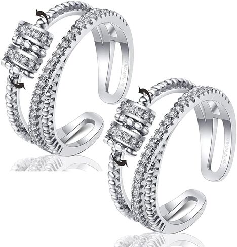 2PC anti anxiety ring for women adjustable fidget rings for anxiety for women anxiety ring with spinner beads spinner ring for anxiety spinning ring women anxiety Stress Relieving Fidget Ring Women in Saudi Arabia