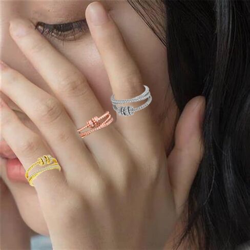2PC anti anxiety ring for women adjustable fidget rings for anxiety for women anxiety ring with spinner beads spinner ring for anxiety spinning ring women anxiety Stress Relieving Fidget Ring Women in Saudi Arabia