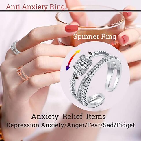 2PC anti anxiety ring for women adjustable fidget rings for anxiety for women anxiety ring with spinner beads spinner ring for anxiety spinning ring women anxiety Stress Relieving Fidget Ring Women in Saudi Arabia