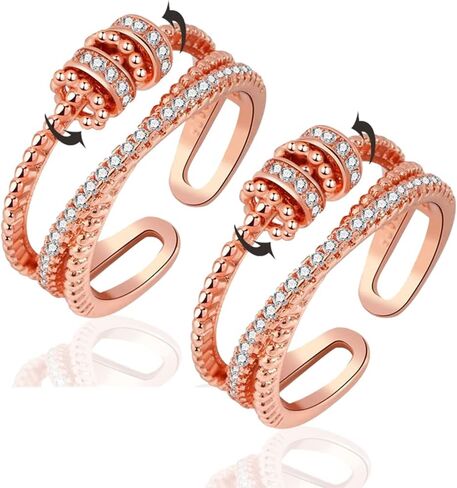 2PC anti anxiety ring for women adjustable fidget rings for anxiety for women anxiety ring with spinner beads spinner ring for anxiety spinning ring women anxiety Stress Relieving Fidget Ring Women in Saudi Arabia
