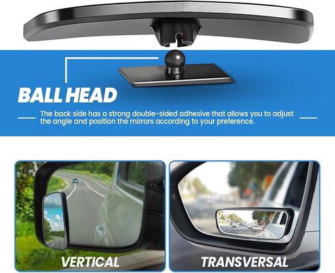 2-Pack Blind Spot Mirrors for Cars - 3.7" x 1.4" HD Rectangular Glass, Adjustable Convex Wide Angle Rearview, Fits Most Cars, Trucks, SUVs, Universal Automotive Exterior Accessories (Black) in Kuwait