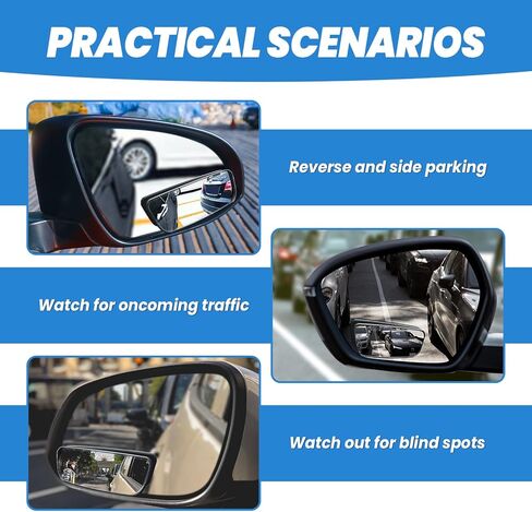 2-Pack Blind Spot Mirrors for Cars - 3.7" x 1.4" HD Rectangular Glass, Adjustable Convex Wide Angle Rearview, Fits Most Cars, Trucks, SUVs, Universal Automotive Exterior Accessories (Black) in Kuwait