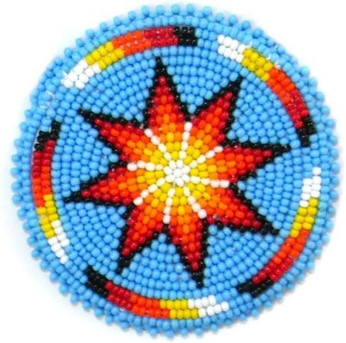 Handmade Beaded Rosette Medallion Patch Applique Native American Style (3.0 inch Black Sunburst) in Saudi Arabia