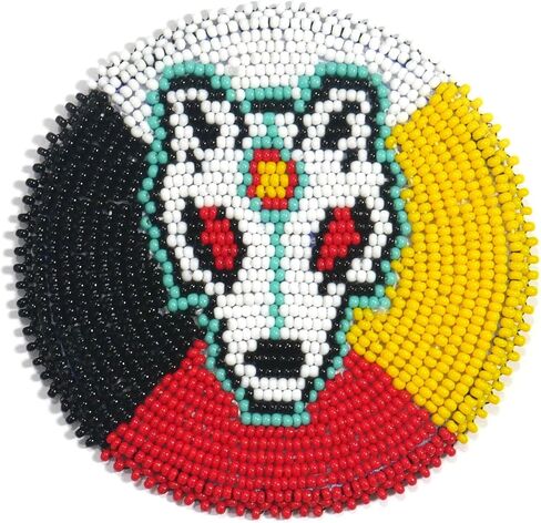 Handmade Beaded Rosette Medallion Patch Applique Native American Style (3.0 inch Black Sunburst) in Saudi Arabia