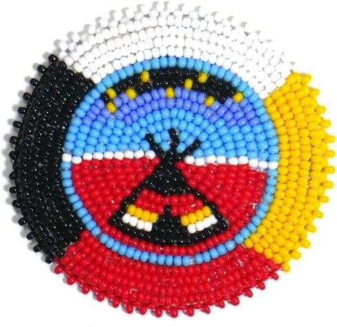 Handmade Beaded Rosette Medallion Patch Applique Native American Style (3.0 inch Black Sunburst) in Saudi Arabia