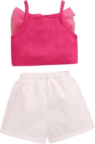 OYOANGLE Girl's 2 Piece Outfits 3d Flower Rib Knitted Sleeveless Camisole Top and Pearl Decor Shorts Set in Saudi Arabia