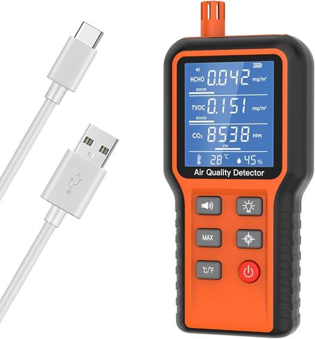 Air Quality Monitor Indoor 5-in-1 Air Quality Meter Test Kit with Lithium Battery, Air Quality Tester for Home House CO2, TVOC, HCHO, Humidity, Temperature Monitor Handhold Air Quality Monitor in Saudi Arabia