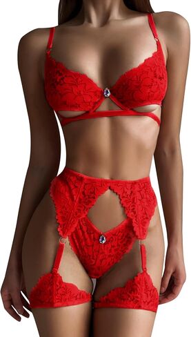 ssyyx Women Sexy Lingerie Floral Lingerie Set Lace Bra and Panty Set with Garter Belt 3 Piece in Saudi Arabia