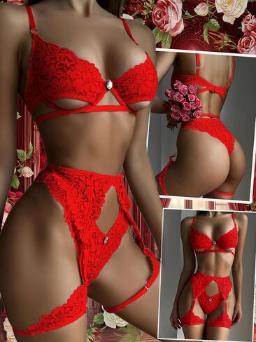 ssyyx Women Sexy Lingerie Floral Lingerie Set Lace Bra and Panty Set with Garter Belt 3 Piece in Saudi Arabia