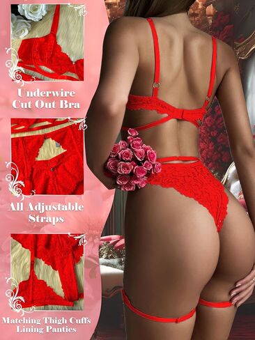ssyyx Women Sexy Lingerie Floral Lingerie Set Lace Bra and Panty Set with Garter Belt 3 Piece in Saudi Arabia
