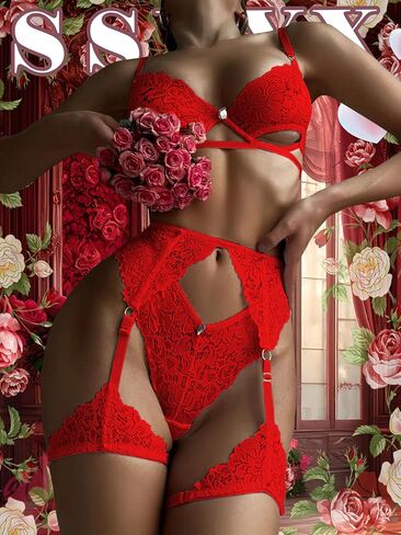 ssyyx Women Sexy Lingerie Floral Lingerie Set Lace Bra and Panty Set with Garter Belt 3 Piece in Saudi Arabia