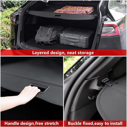 غطاء الشحن Xipoo متوافق مع غطاء الشحن Tesla Model Y غطاء صندوق السيارة الخلفي القابل للسحب غطاء الدرع الأسود الآمن لملحقات 2022 2021 2020 Tesla Model Y in Kuwait