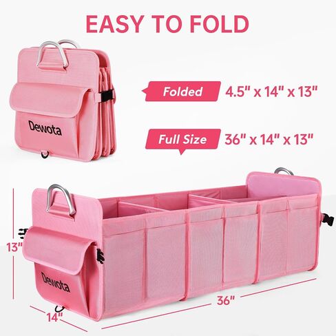 منظم صندوق السيارة من Dewota لسيارات الدفع الرباعي الكبيرة القابلة للطي مع حقيبة تبريد، منظم صندوق السيارة قابل للطي باللون الوردي، منظم السيارة لسيارة السيدان/الجيب/الشاحنة/BWM in Saudi Arabia