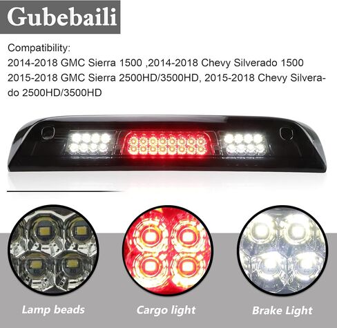 LED Third 3rd Brake Light Rear Cargo Lamp High Mount Stop light for Chevrolet Silverado/for GMC Sierra 1500 2014-2018, 2500HD 3500HD 2015-2018 (Red Lens) in Saudi Arabia