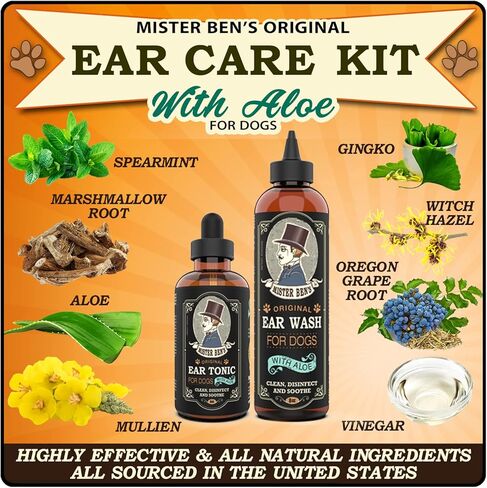 مجموعة أدوات العناية بالأذن الأصلية للكلاب من MISTER BEN - تتضمن منشطًا وغسولًا in Kuwait