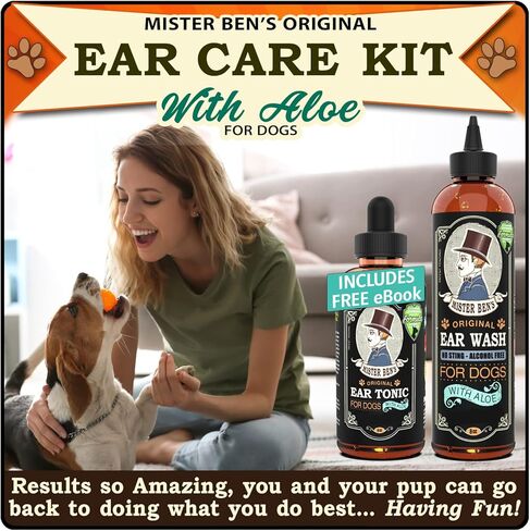 مجموعة أدوات العناية بالأذن الأصلية للكلاب من MISTER BEN - تتضمن منشطًا وغسولًا in Kuwait