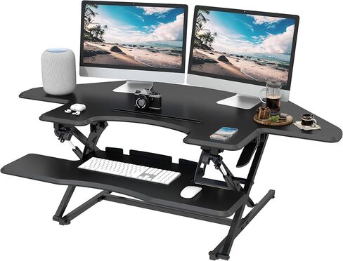 Lubvlook 47 inch Corner Standing Desk Converter, Height Adjustable Sit Stand Desk Riser, Black, 47.2T in Kuwait