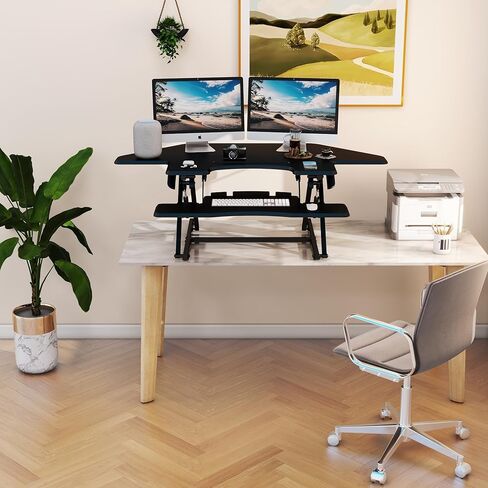Lubvlook 47 inch Corner Standing Desk Converter, Height Adjustable Sit Stand Desk Riser, Black, 47.2T in Kuwait
